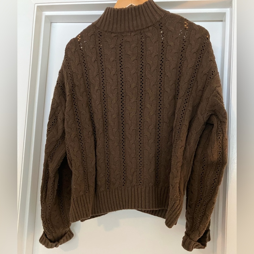 Able Ruth Cable Knit Cropped Cardigan, Brown, Size Medium - Picture 2 of 7